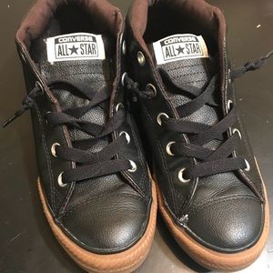 Converse Black Leather gum bottom sneakers